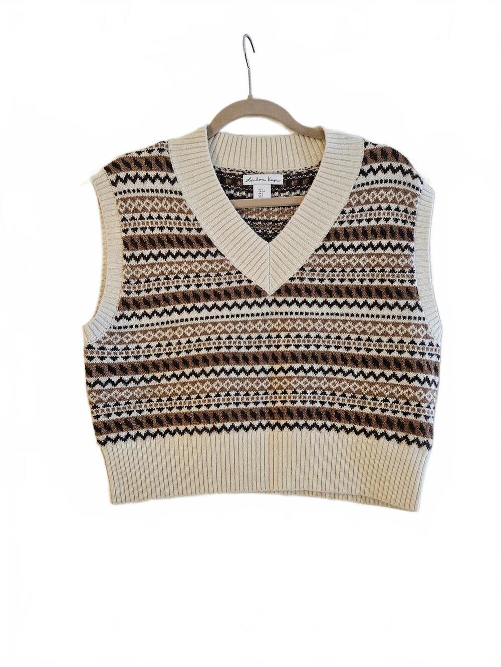London Kaye Fair Isle Knit Sweater Vest-Size Small-Perfect for Fall Layering